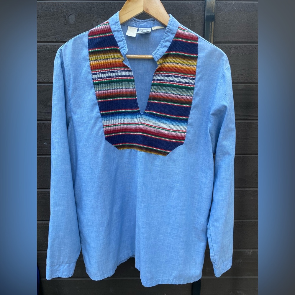 VTG 70s Kennington Cool Breeze Mexican Blanket  Beach Shirt L Unisex